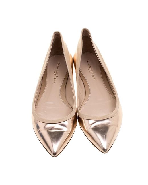 Gianvito Rossi Rose Gold Metallic Leather Pointed Toe Ballet Flats Size ...