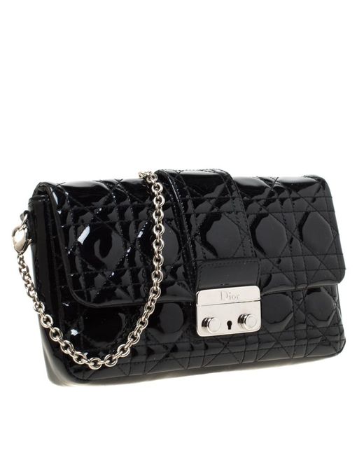 Dior Black Patent Leather New Lock Chain Clutch Bag - Lyst
