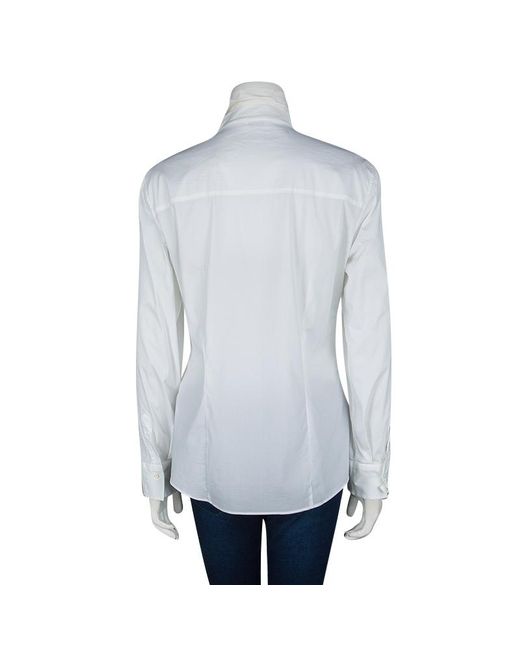 Brunello Cucinelli Cotton White Ruffled Collar Detail Long Sleeve Shirt ...