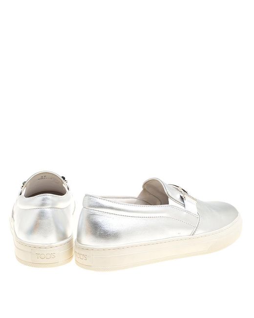 Maxi Double On Crystal Metallic Sportivo Women's Sneakers Size 37 T Slip Leather Silver Y67vIfbyg