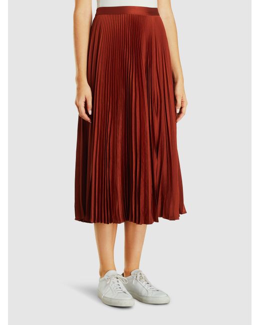 A.L.C. Rust Pleated Midi Skirt in Red - Lyst