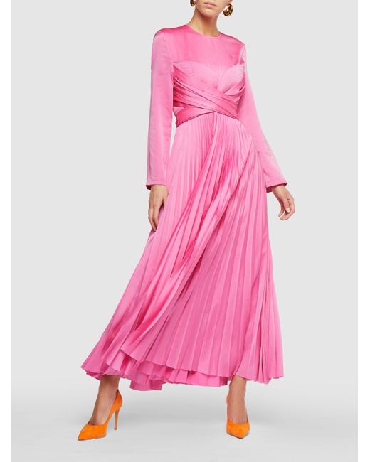 Solace London Satin Pleated Long Dress in Baby Pink (Pink) - Save 1% - Lyst