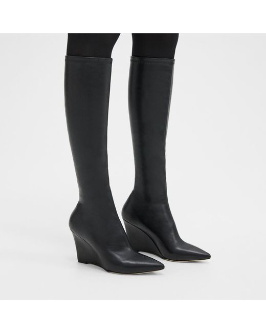 Theory Black Knee-high Wedge Boot In Leather