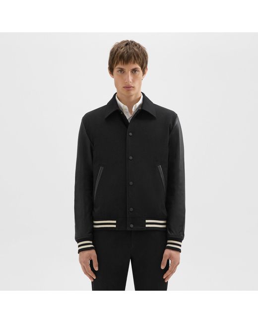 Theory Black Varsity Jacket In Textured Gabardine for men