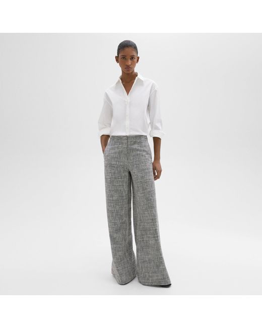 Theory Gray Wide-leg Carpenter Pant In Canvas Tweed