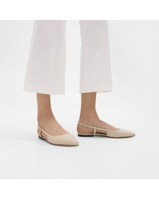 Theory White Slingback Flat In Leather