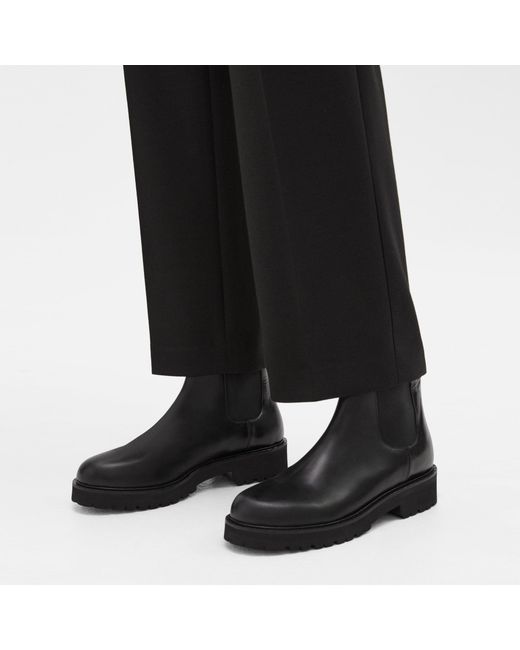 Theory Black Lug Chelsea Booties In Leather