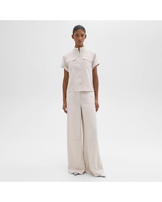Theory White Wide-leg Carpenter Pant In Fluid Twill