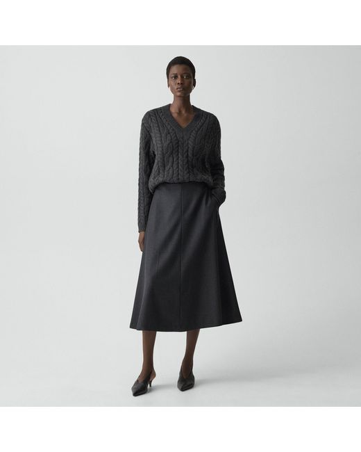 Theory Black Flared Midi Skirt