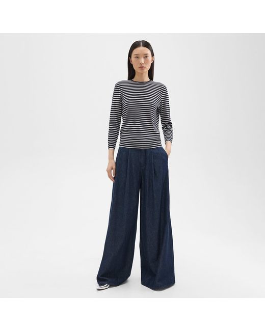 Theory Blue Pleated Wide-leg Pant In Denim