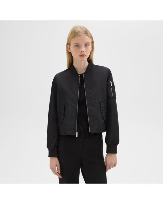 Theory Black A-line Flight Jacket In Recycled Nylon