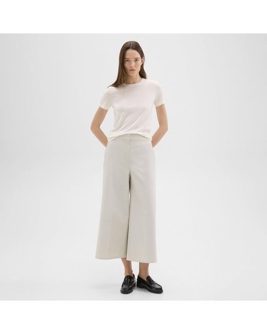Theory White Cropped Wide-leg Pant In Neoteric Twill
