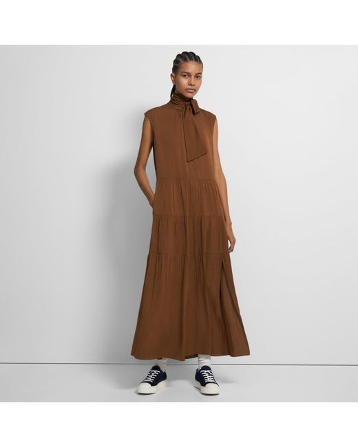 Theory Brown Tiered Georgette Dress