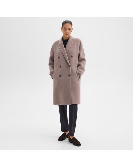 Theory Double Breasted Coat in Brown Lyst