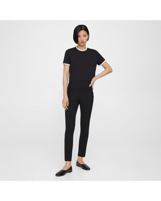 Theory Black Pintucked Slim Pant In Stretch Cotton