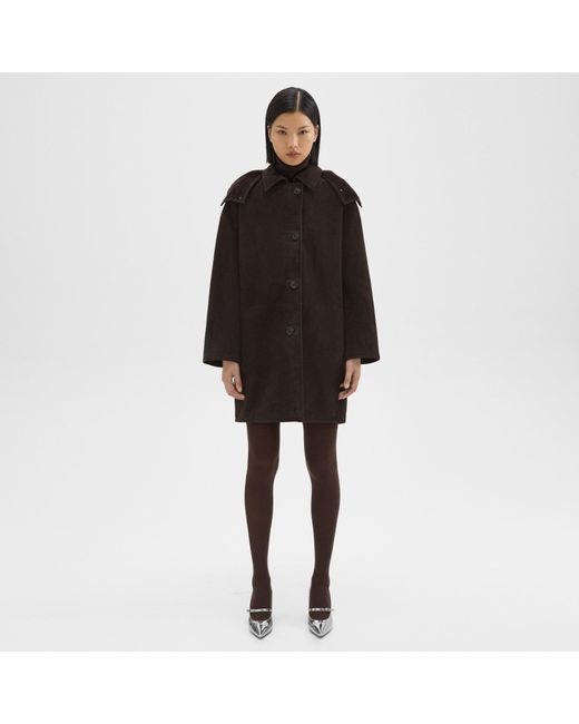 Theory Black Hooded Reversible Coat In Shearling