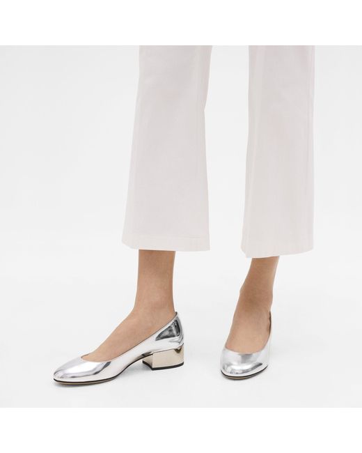 Theory White Ballet Pump In Metallic Leather