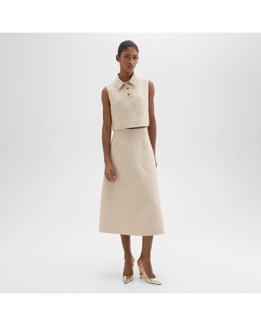 Theory Natural Midi Circle Skirt In Basket Weave Linen