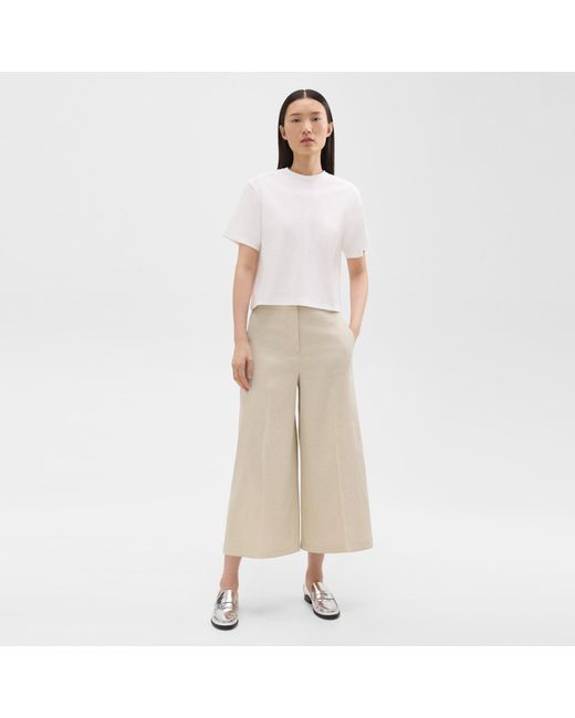 Theory Natural Cropped Wide-leg Pant In Good Linen