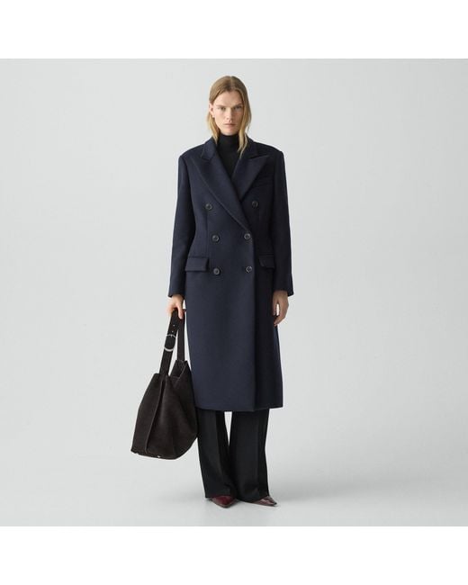Theory Blue Double-Breasted Peacoat