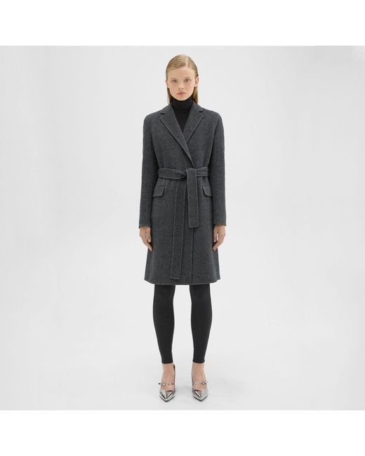 Theory Black Belted Coat In Double-face Wool-cashmere