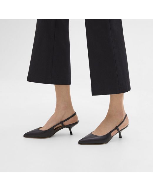 Theory Black Micro Slingback Pump In Leather