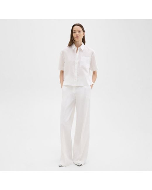 Theory White High-waist Wide-leg Pant In Good Linen