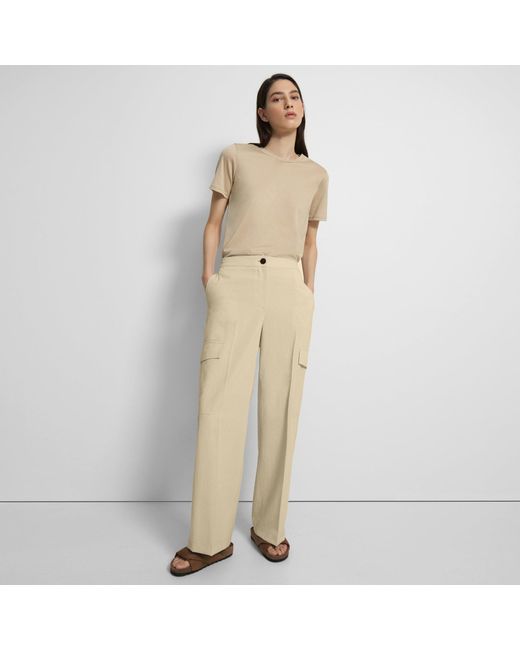 Theory Natural Wide-leg Cargo Pant In Crisp Poly