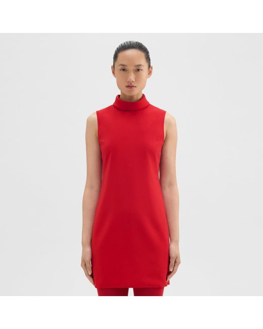 Theory Red Roll Neck Mini Dress In Admiral Crepe