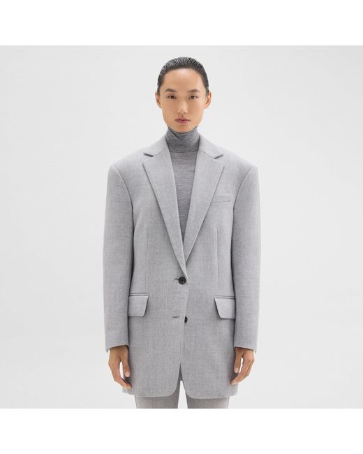 Theory Gray Oversized Blazer In Double-face Wool Flannel