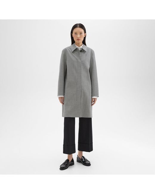 Theory Gray Car Coat In Checked Stretch Wool
