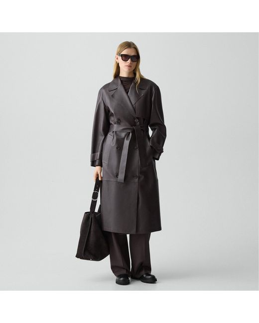 Theory Black Oversized Double-Breasted Trench Coat