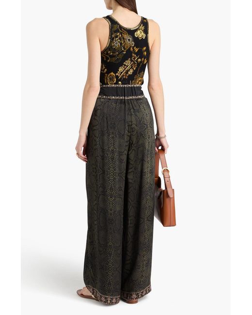 Camilla Black Floral-Print Embellished Jersey Tank