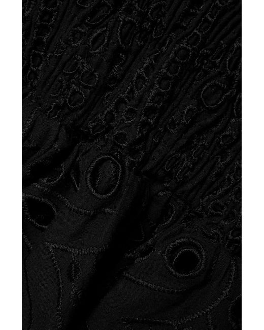Charo Ruiz Black Isa Cutout Shirred Broderie Anglaise Cotton-blend Midi Dress