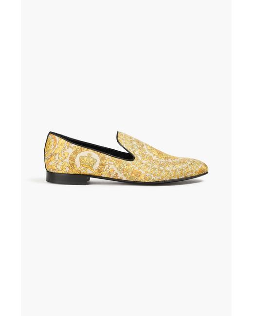 Versace Yellow Printed Twill Loafers for men