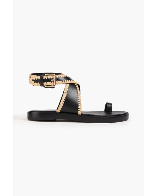 3.1 Phillip Lim Black Naya Raffia-Trimmed Leather Sandals