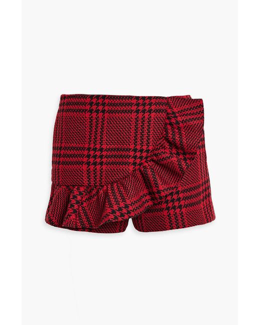 RED Valentino Red Skirt-effect Ruffled Checked Wool-blend Tweed Shorts
