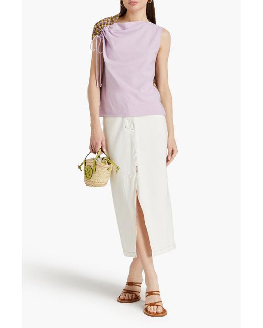 Tory Burch Pink Gingham Jacquard And Crepe Top