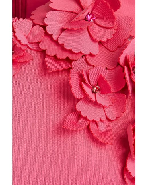 Badgley Mischka Pink Floral-appliquéd Scuba Gown