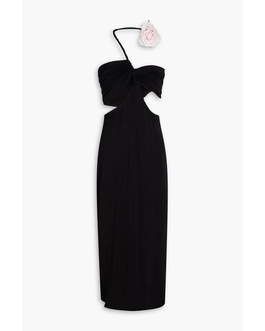 Magda Butrym Black Floral-appliquéd Twisted Cutout Jersey Midi Dress