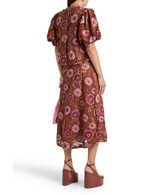 Farm Rio Red Guipure Lace Midi Skirt
