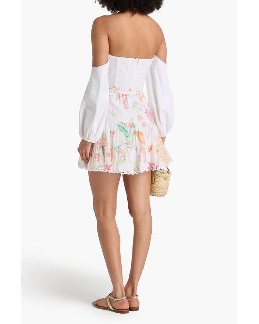 Charo Ruiz White Argy bedruckter minirock aus voile aus einer baumwollmischung
