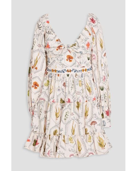 Agua Bendita Natural Honore Embellished Ruffled Cotton Mini Dress