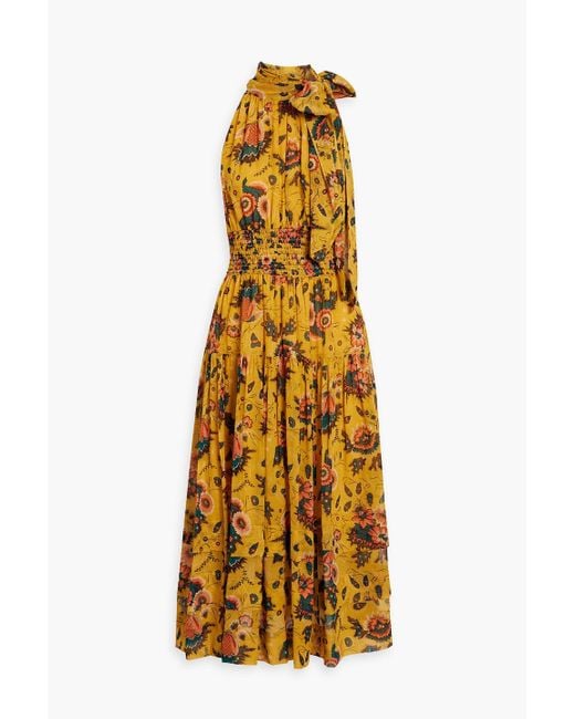 Ulla Johnson Metallic Maya Shirred Floral-print Silk-chiffon Midi Dress