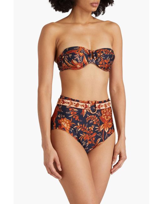 Zimmermann White Belted Floral-Print High-Rise Bikini Briefs