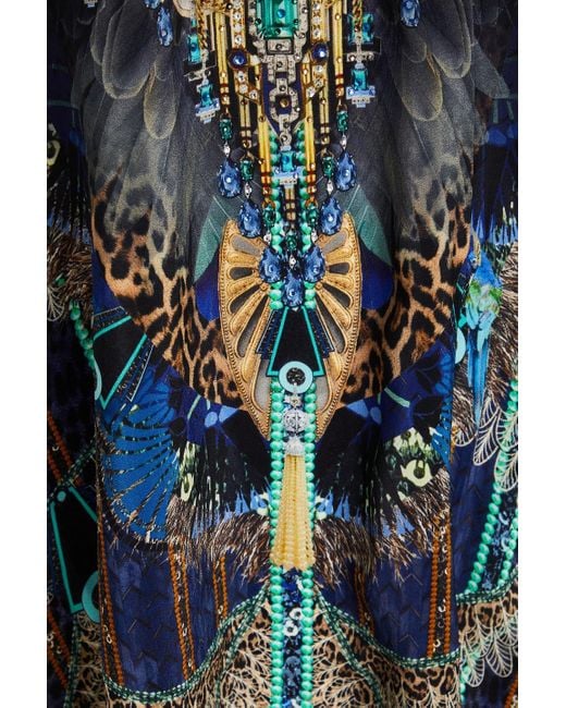 Camilla Blue Crystal-embellished Printed Silk Crepe De Chine Kaftan
