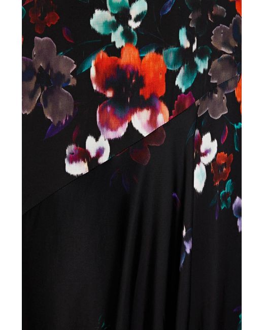 Nicholas Black Asymmetric Floral-print Sateen Dress