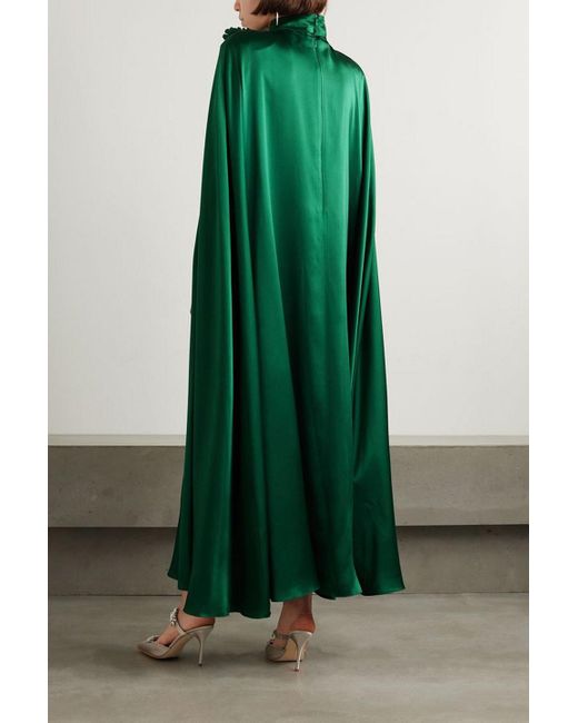 Rodarte Green Cape-effect Appliquéd Silk-charmeuse Gown