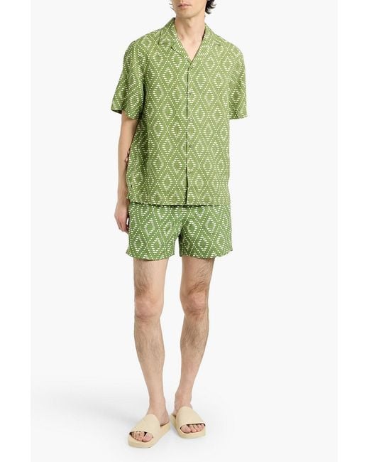 Frescobol Carioca Green Printed Linen Shirt for men