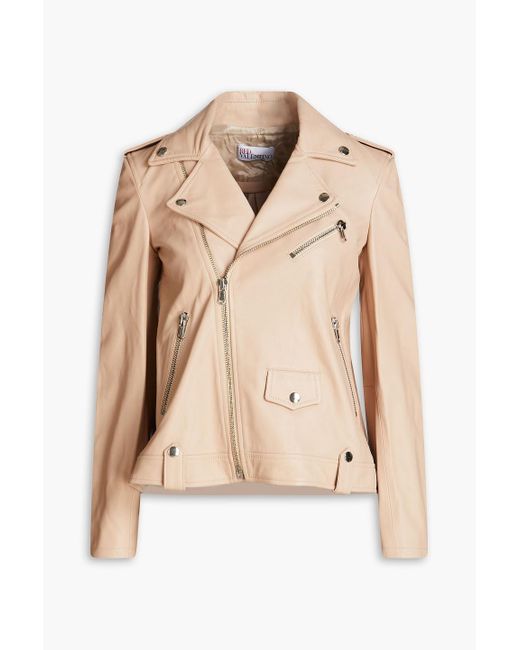 RED Valentino Pleated Leather Biker Jacket in Natural Lyst UK